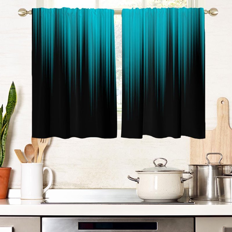 Teal Window Curtain for Kitchen Bedroom Living Room 27.5x39 Inches - Set of 2