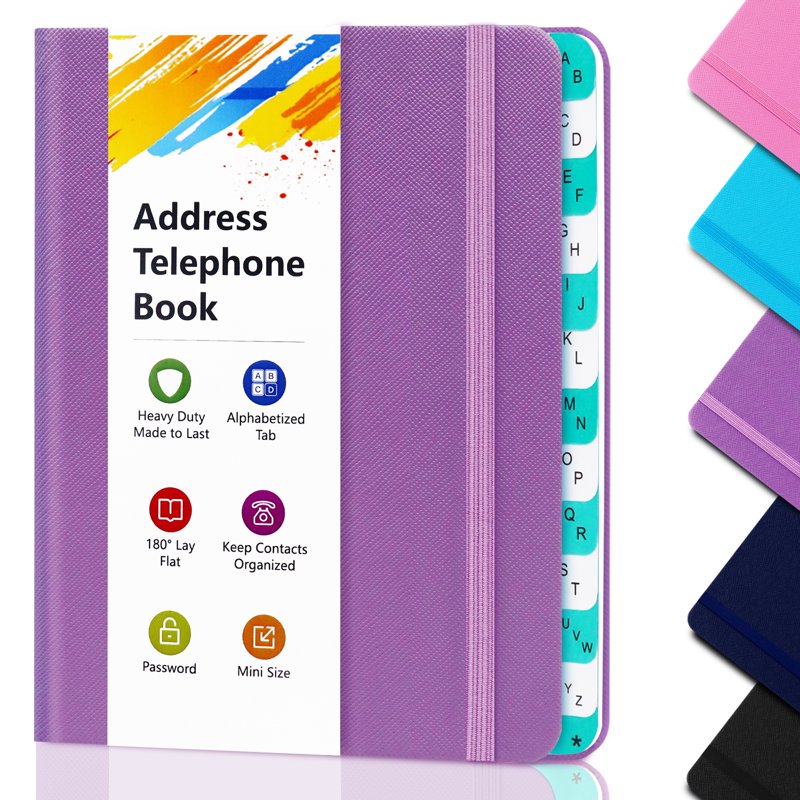 Pocket Size Address Book with Alphabet Index Large Print for Elderly - Purple