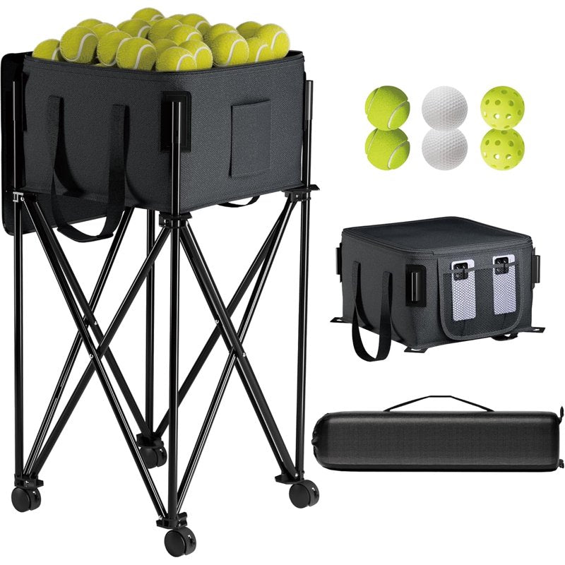 Wheeled Tennis Ball Hopper for 200 Balls with Removable Bag - Portable Tennis & Multi-Sport Cart