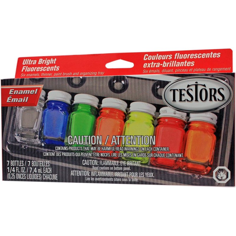 Fluorescent Enamel Paint Set for Crafts & DIY Projects - 6 Colors, 1 Thinner