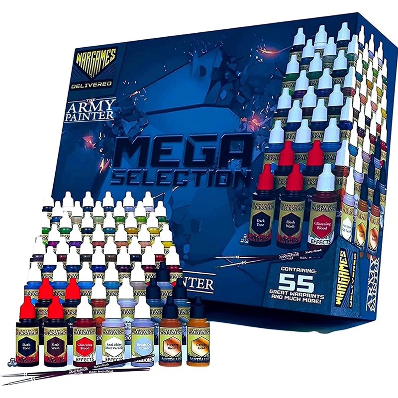 Miniature Model Paint Set with 55 Acrylic Colors & Brushes - Wargames Delivered