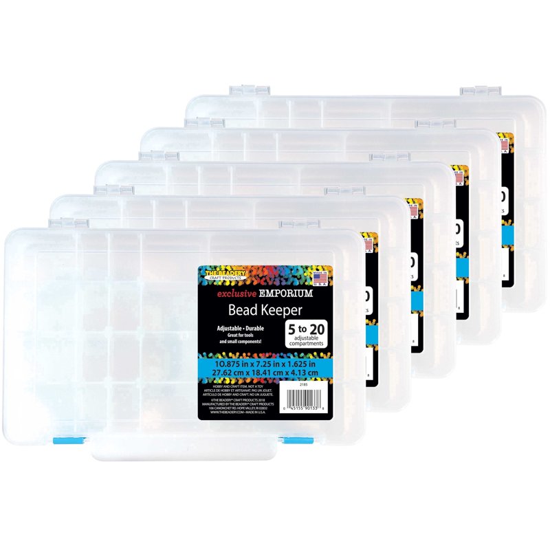Clear Plastic Storage Organizer Box Set with 5-20 Compartments - Durable Craft & Tackle Box