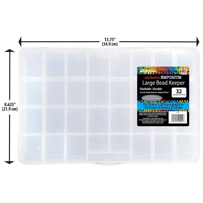 Large Bead Organizer Box with 32 Compartments - Clear Plastic Craft Storage