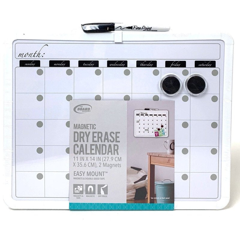 11x14 White Dry Erase Calendar Board with Metal Frame - Magnetic Surface for Planning & Messaging