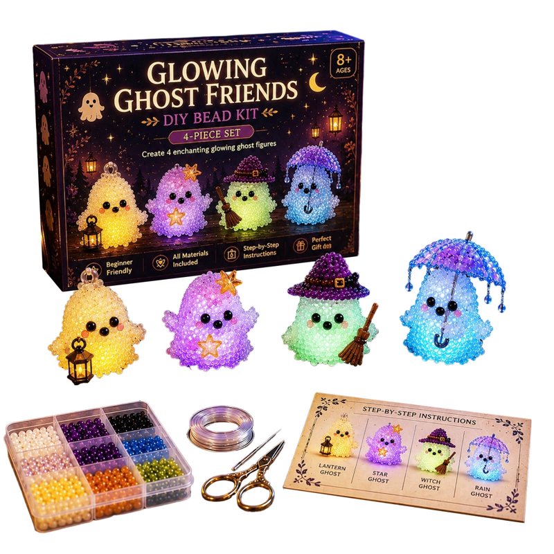 E-Glowing Ghost Dark DIY Bead Kit – Glowing Halloween Craft for Stress Relief (Moocorvic)