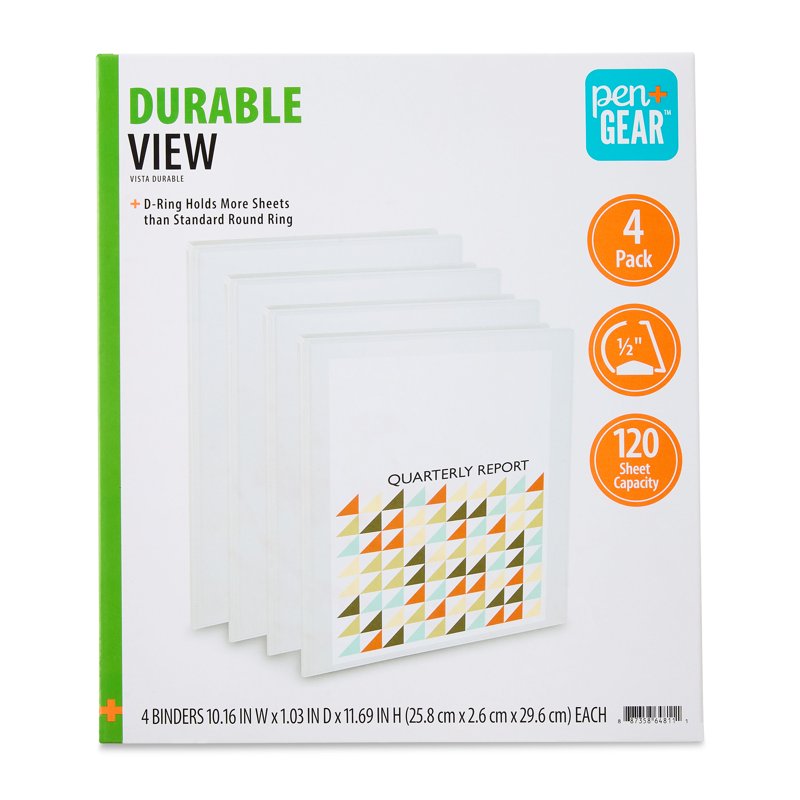 4 Pack View Binder with 0.5 Inch D-Rings - White, Office & School Use