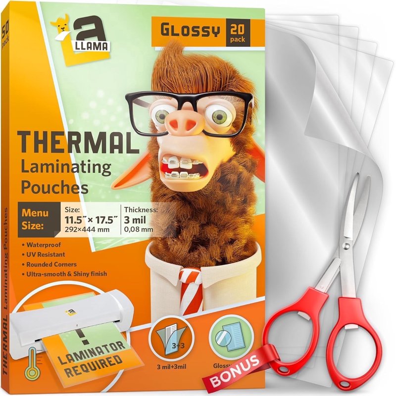 Large Laminating Pouches 11.5 x 17.5 Inches, 3 Mil Glossy Finish, Pack of 20
