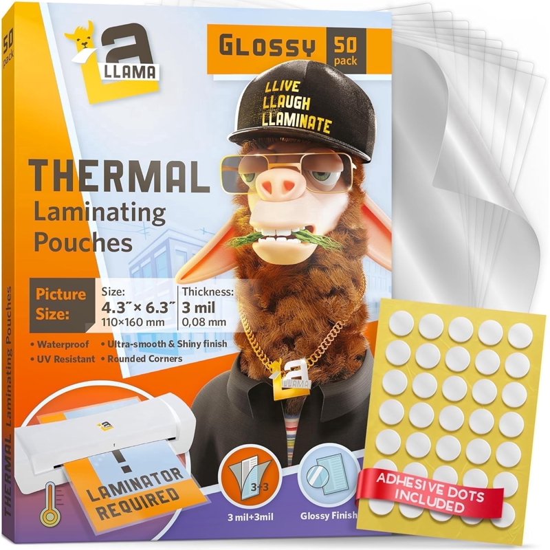 Thermal Laminating Pouches 4.3 x 6.3 Inches 3 Mil for Photos & Cards - 50 Pack