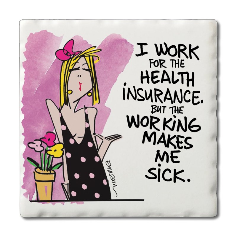 Insurance Single Tile Coaster - Thirstystone 4” Absorbent Stone, Gift-Ready (Variation: Work For)