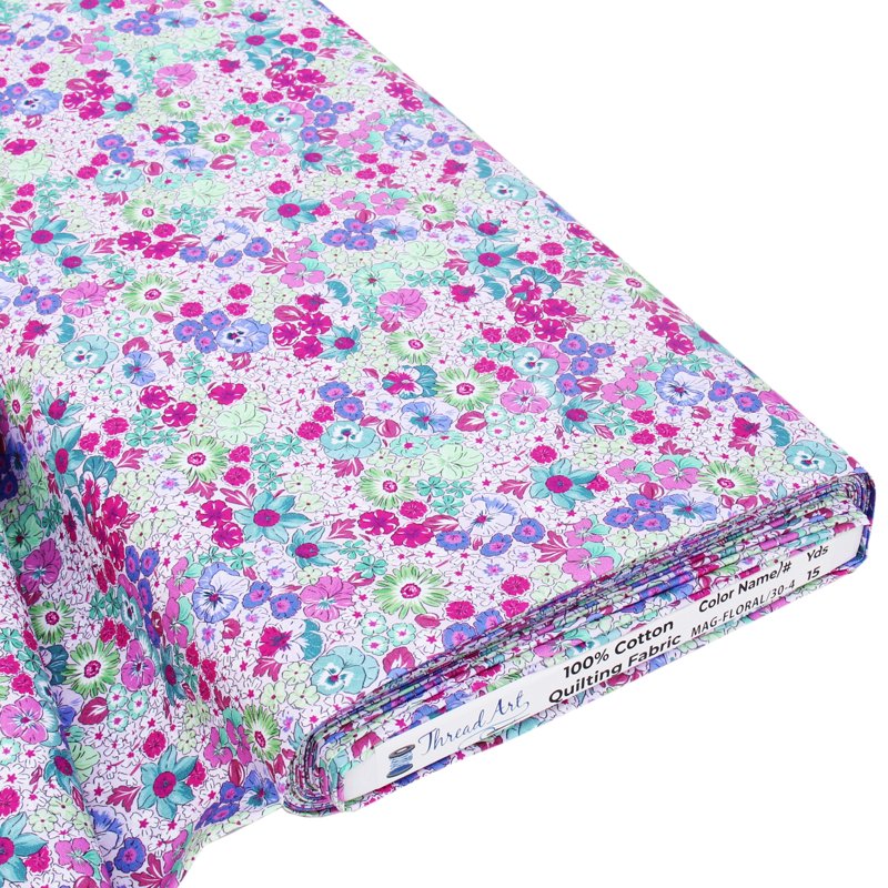 Cotton Quilting Fabric by the Yard - Spring Picnic Collection - Magenta Floral