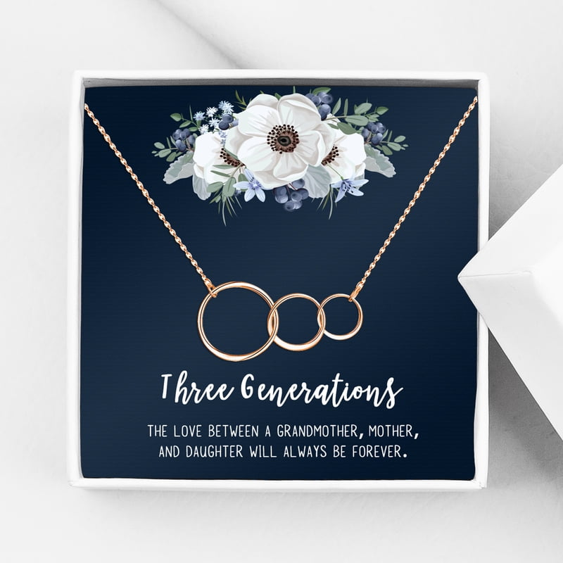 Mother's Day Jewelry Necklace Set - 3-Generation Gift with Card & Box