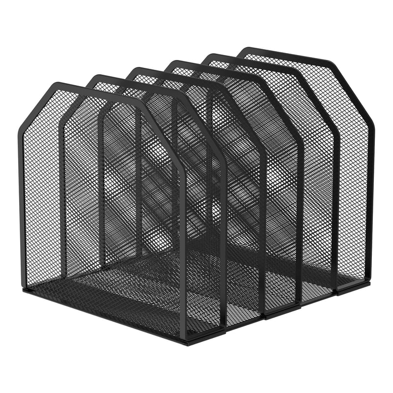 Adjustable Metal Desktop File Organizer - 5 or 7 Compartments, Mesh Office Storage