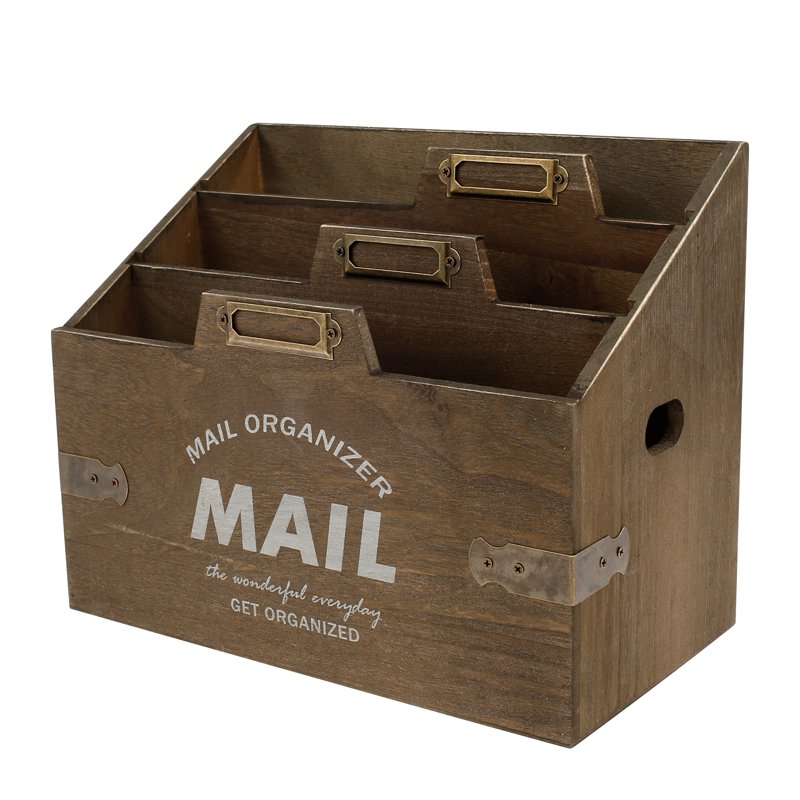 Wood Letter Mail Organizer with 3 Compartments - Countertop Desk File Sorter