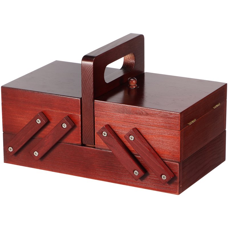 Expandable Wooden Sewing Basket with Handle - Craft Organizer for Travel & Home