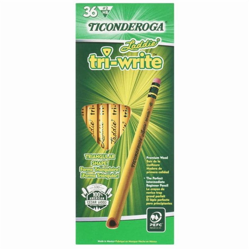 Ticonderoga Laddie Tri-Write No. 2 Pencils with Eraser, 36-count