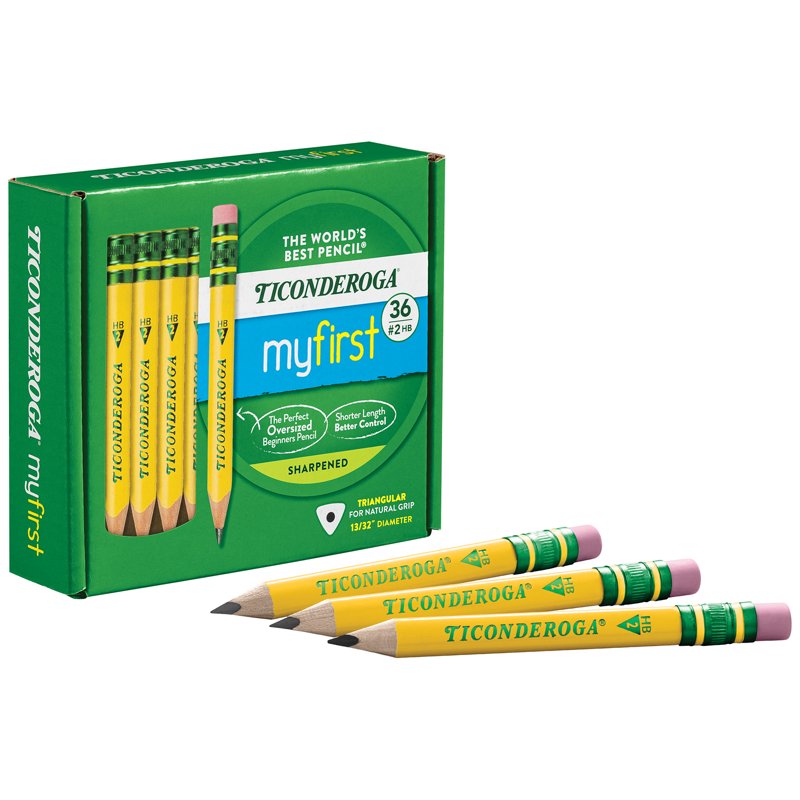 Kids Wooden Pencils Set - Short 4.5 Inch Triangular HB #2 with Erasers, 36 Pack