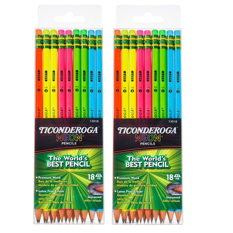 Neon Pencil Set - 36 Pack #2 Graphite, Latex-Free Erasers, Pre-Sharpened