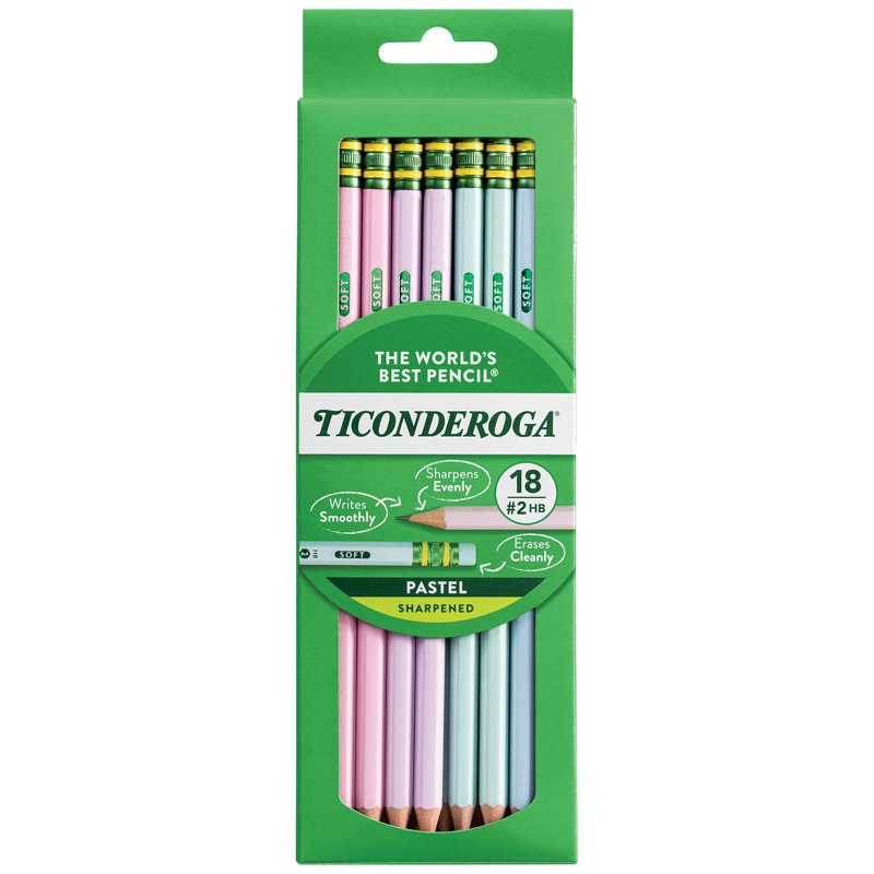 Pastel Wooden Pencils Pack of 18 - Pre-Sharpened, Smooth Writing, Latex-Free Erasers