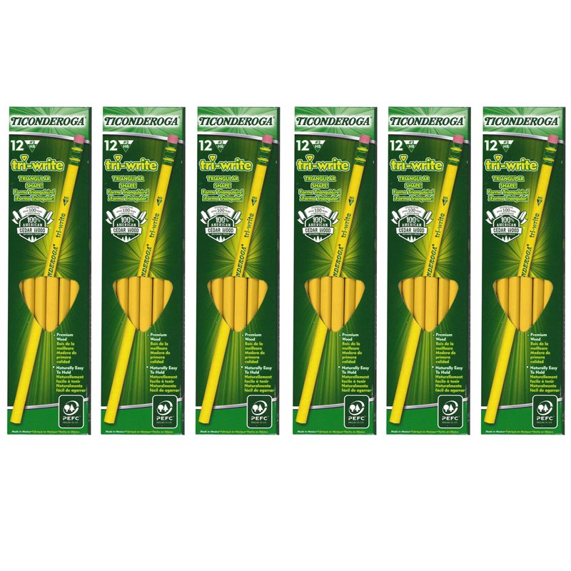 Triangular Write Pencils - 12 Pack, 6 Sets, Smooth Graphite, Erasable, Non-Toxic