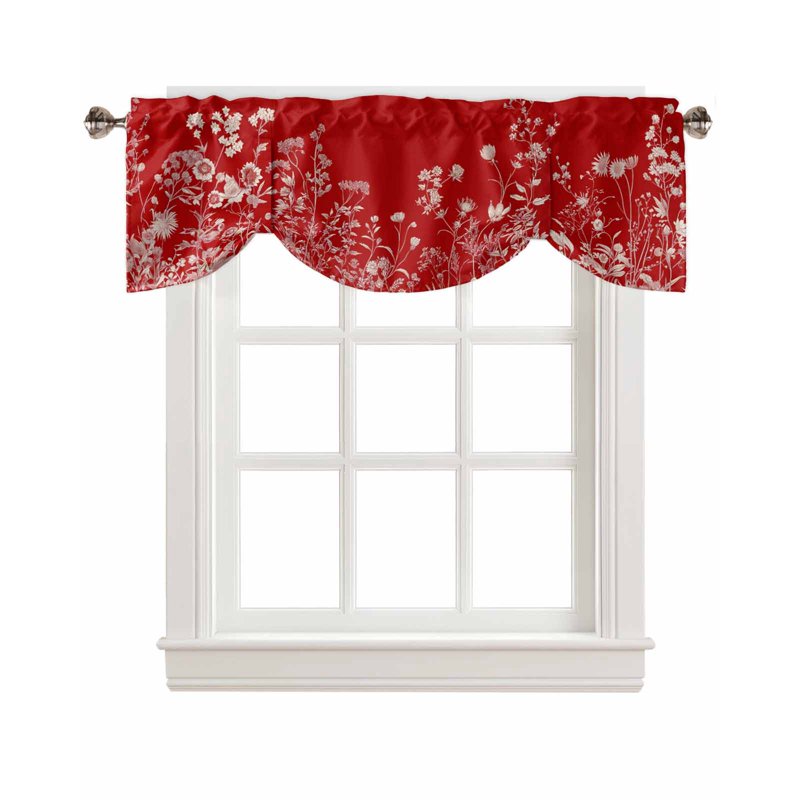 Rural Floral Tie Up Valance Curtain for Kitchen & Bedroom - Light Filtering Window Shade
