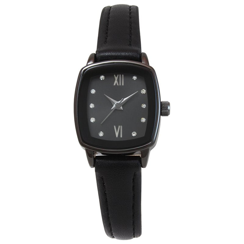 Ladies 23mm Gunmetal Tone Cushion Shape Watch with Black Strap
