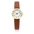 Men & Ladies Gold Tone Watch with Brown Leather Strap and Date 26.5MM