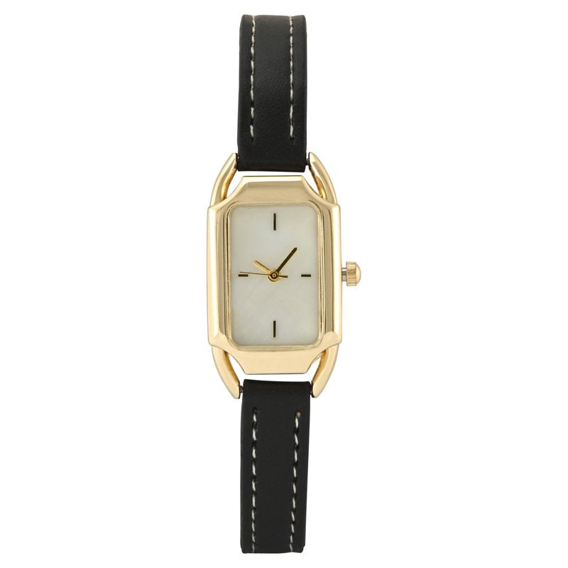 Ladies Goldtone Tank Case Watch with Black PU Strap - Time & Tru