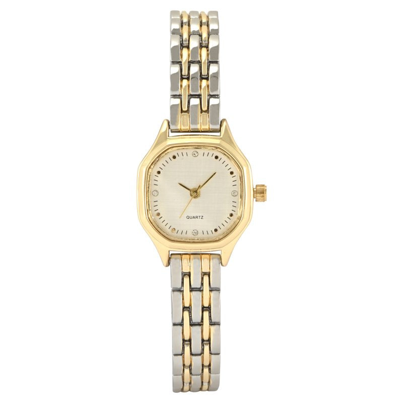 Ladies Two-Tone Metal Link Bracelet Watch with Adjustable Case