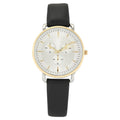 Ladies Two-Tone Round Case Watch with Faux Eye Dial and Black PU Strap