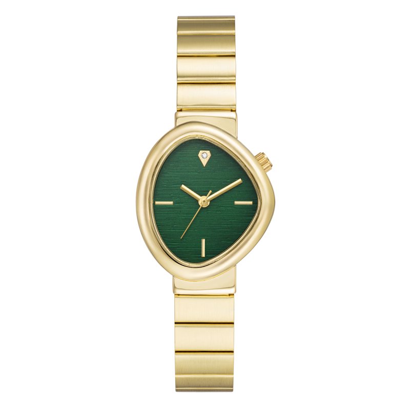 Women's Gold-Tone Wristwatch with Green Dial & Diamond Accent