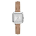 Women's Leather Strap Wristwatch with Silver Dial and Modern Square Design