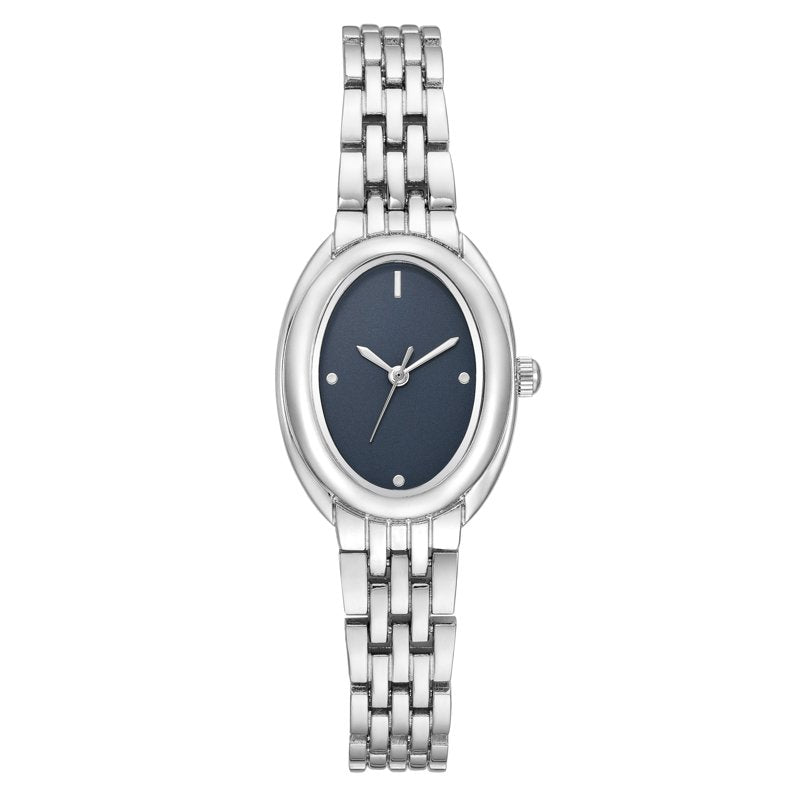 Women's Silver-Tone Wristwatch with Blue Dial and Stainless Steel Bracelet