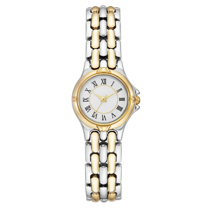 Women's Two-Tone Wristwatch with Roman Numeral Dial and Water Resistance