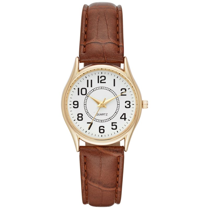 Women's Gold Tone Wristwatch with Faux Leather Strap - Easy Read Dial