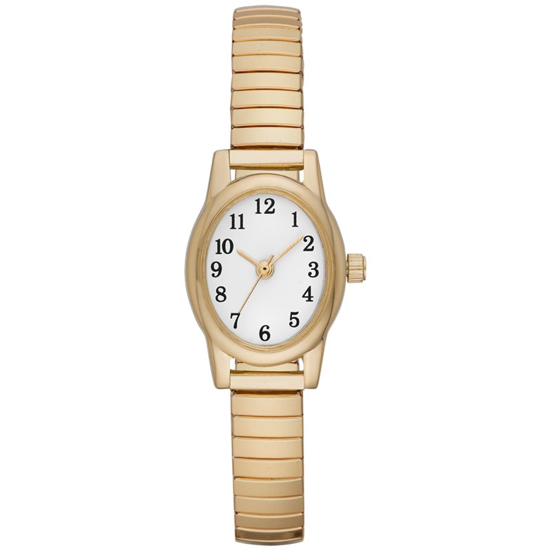 Women's Gold Tone Oval Wristwatch with Easy Read Dial and Expansion Band