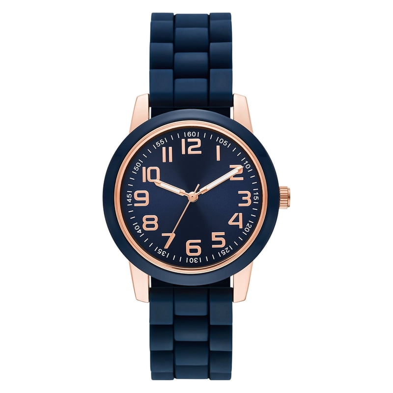 Women's Rose Gold & Blue Silicone Watch - Easy Read Dial, Sporty Style