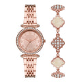 Rose Gold Women's Wristwatch Set with Crystal-Accent Bracelet - Casual & Elegant