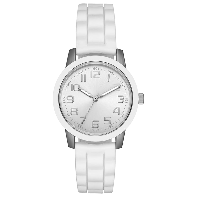 Women's Silicone Sport Wristwatch - Easy Read Dial, Silver & White, 38mm