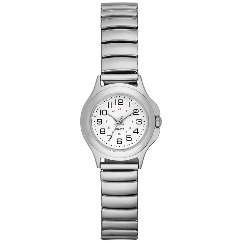 Women's Silver Tone Wristwatch with Easy Read Dial and Expansion Band