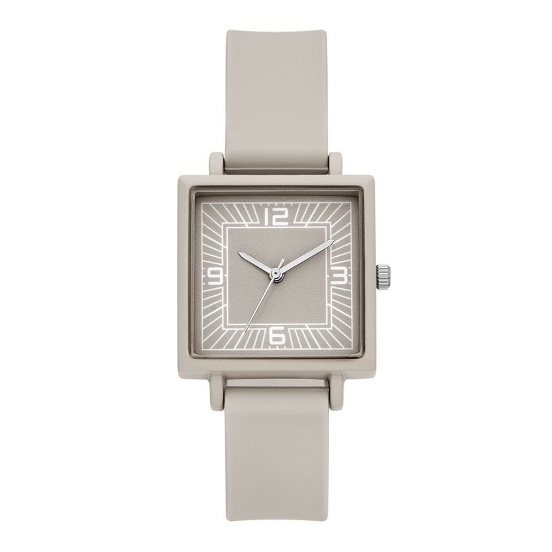 Women's Taupe Square Case Watch with Silicone Strap - Casual & Elegant