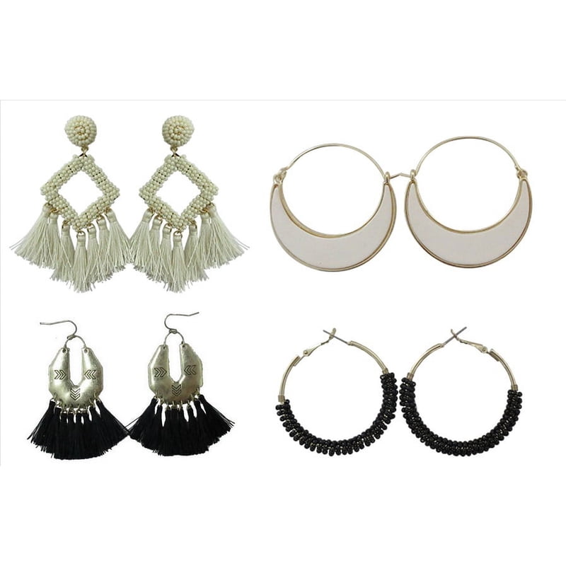 Boho Statement Earrings Set - 4-Pack Fashion Jewelry for Women