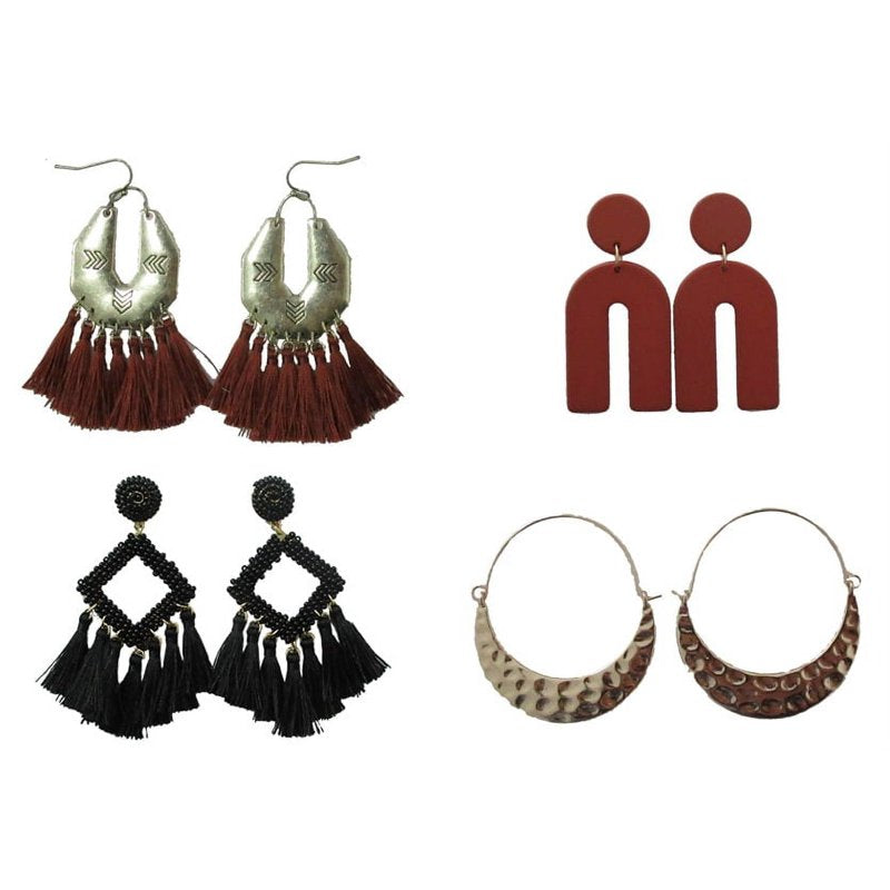 Boho Statement Earrings 4-Pack - Fashion Jewelry for Women