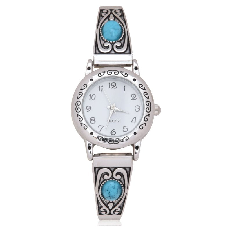 Adult Analog Watch with Silver Round Case and Turquoise Band