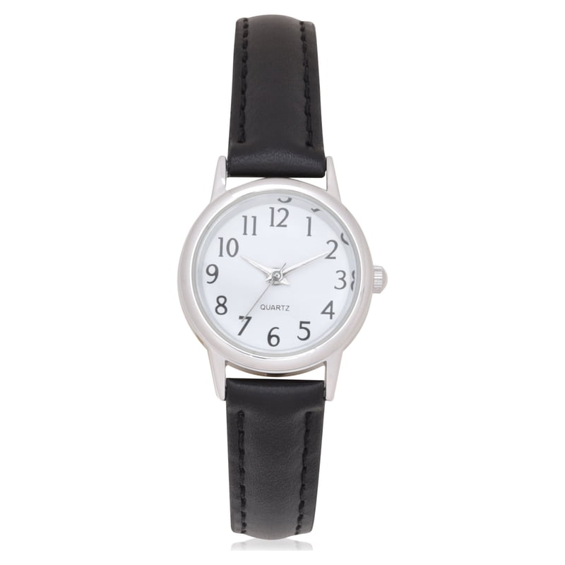 Adult Female Analog Watch with Black Strap and White Dial - Water Resistant