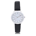 Women's Analog Quartz Wristwatch with Silver Case and Black Leather Strap