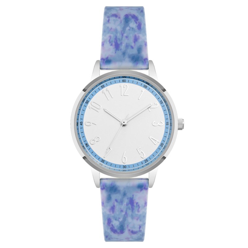 Women's Casual Watch with Blue Silicone Strap and White Dial - Water Resistant