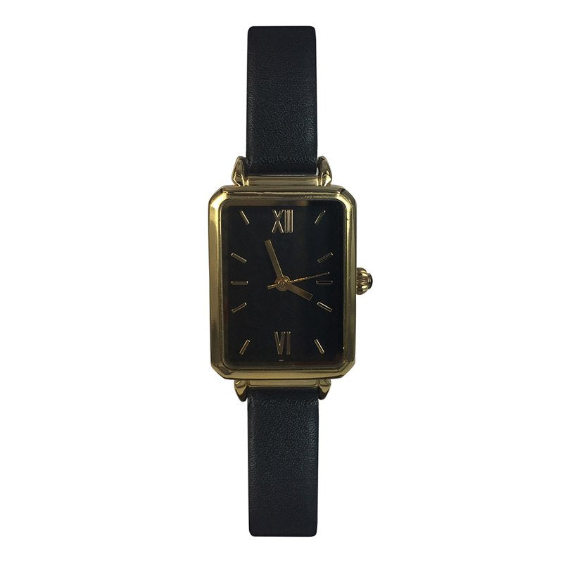 Women’s Analog Leather Slim Tank Wristwatch with Black Dial
