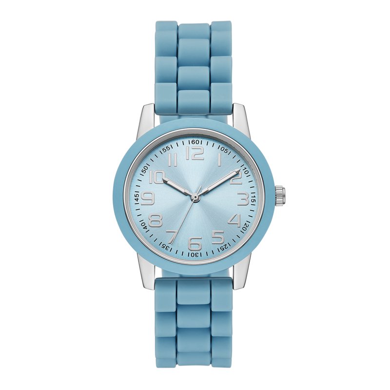 Light Blue Silicone Strap Women's Watch with Silver Round Case - Easy Read Dial