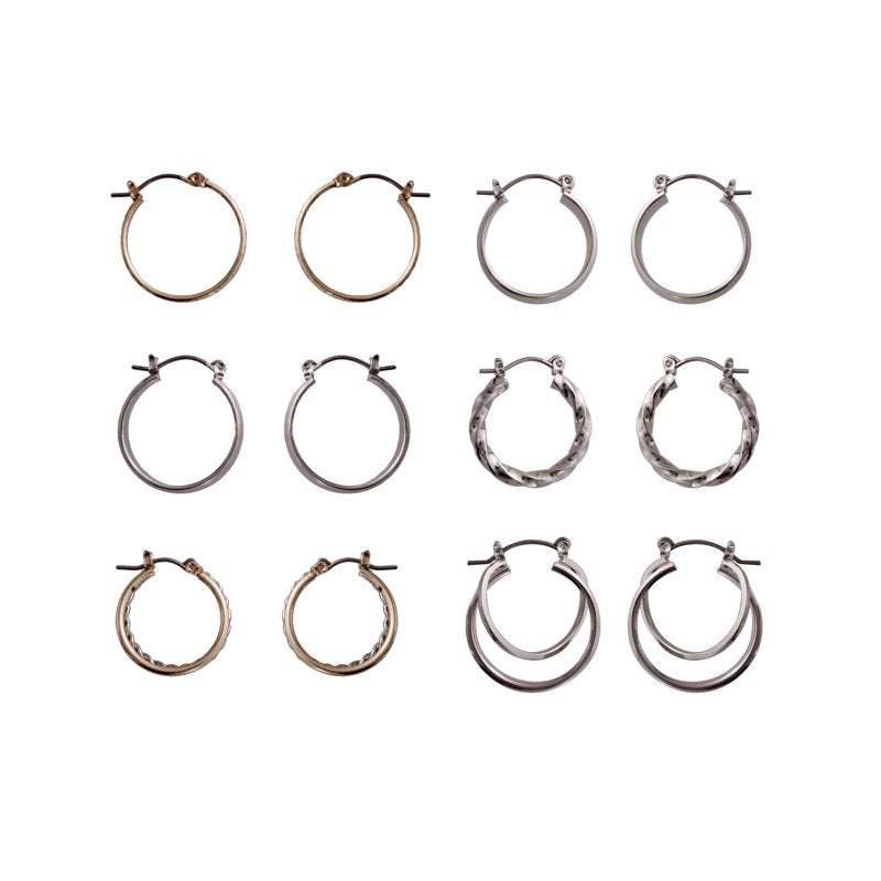 Mixed Metal Hoop Earrings Set - 6 Pairs Small & Large Gold & Silver Tones