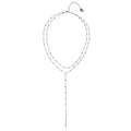 Silvertone 2-Row Flat Oval Chain Necklace with Bar Pendant - 16 Inch